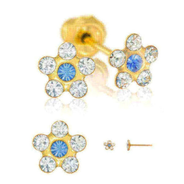 Inverness 217C Flower With Clear/Sapphire Crystal Earrings 14KT