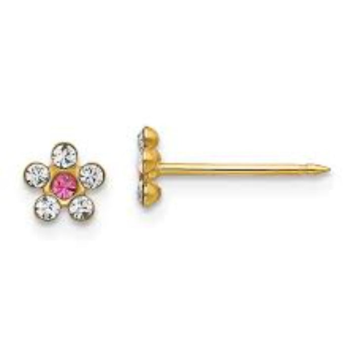 Inverness 226C Flower With Clear/Rose Crystal Earrings 14KT