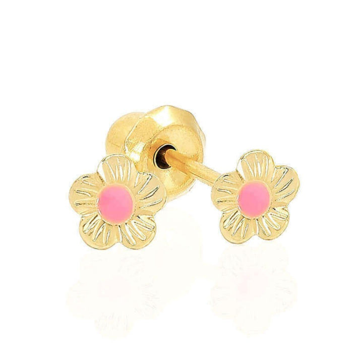 Inverness 845E Mini Flower With Pink Center Earrings 14 KT