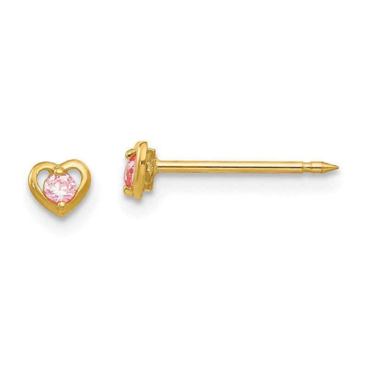 Inverness 849E Heart With Pink CZ Earrings 14KT